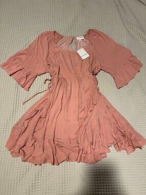 NWT Heyson Ruffle Mini Dress in Dusty Rose/Clay